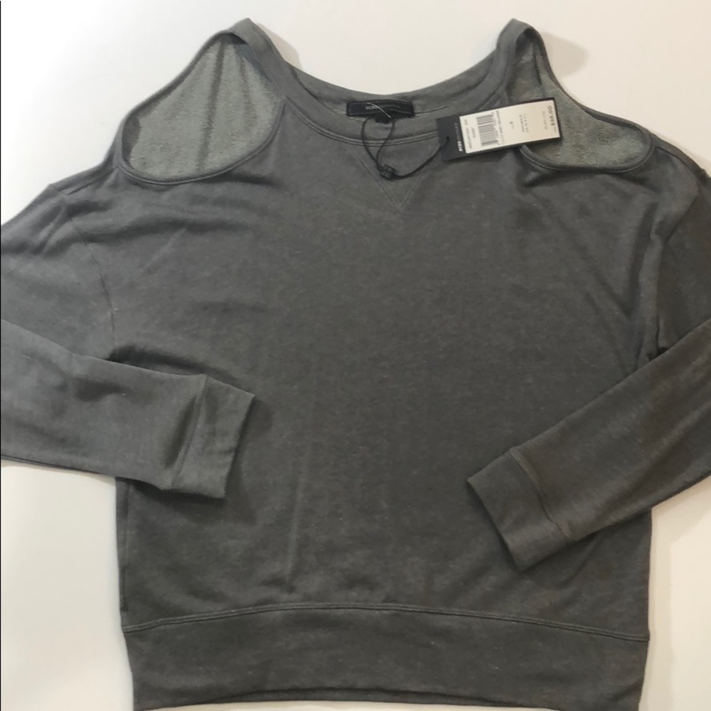 NWT GRAY BCBG MAXAZRIA EZENI COLD SHOULDER TOP - Picture 3 of 5